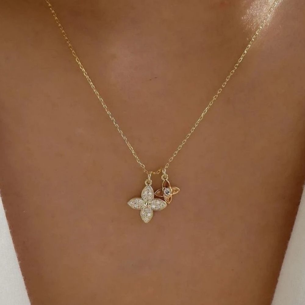 New! Luxe Parq Blooming Flower Gold Necklace With Non Branded Gift Box or Bag